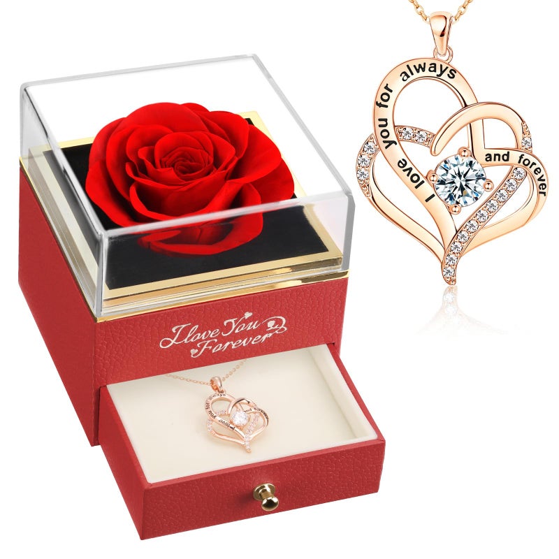 WILDLOVE Forever Real Rose with Heart Necklace Preserved Flowers Gifts for Mom Wife and Girlfriend on Christmas Mothers Day Birthday for Women