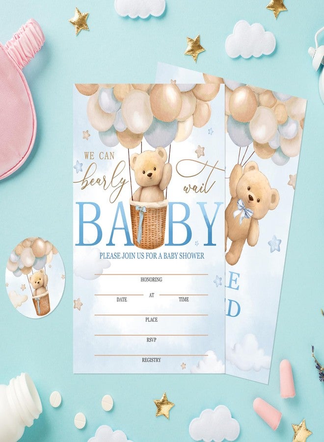 Whaline We Can Bearly Wait Baby Shower Party Invitations with Envelope Stickers Watercolor Cute Bear Hot Air Balloon Invitation Paper Cards for Gender Reveal Birthday Party Supplies, 25 Sets - Image 4