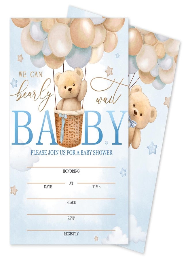 Whaline We Can Bearly Wait Baby Shower Party Invitations with Envelope Stickers Watercolor Cute Bear Hot Air Balloon Invitation Paper Cards for Gender Reveal Birthday Party Supplies, 25 Sets - Image 1