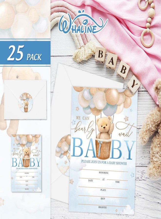 Whaline We Can Bearly Wait Baby Shower Party Invitations with Envelope Stickers Watercolor Cute Bear Hot Air Balloon Invitation Paper Cards for Gender Reveal Birthday Party Supplies, 25 Sets - Image 3