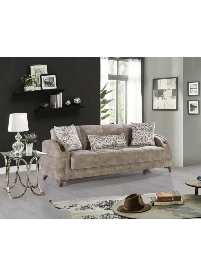 Homzmart Velvet  and Sweedish Wood 3 Seaters Sofa - Beige  - Image 1