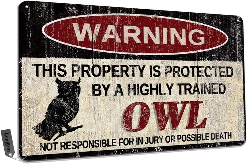 kengtou Vintage Owl Warning Metal Sign - Image 1