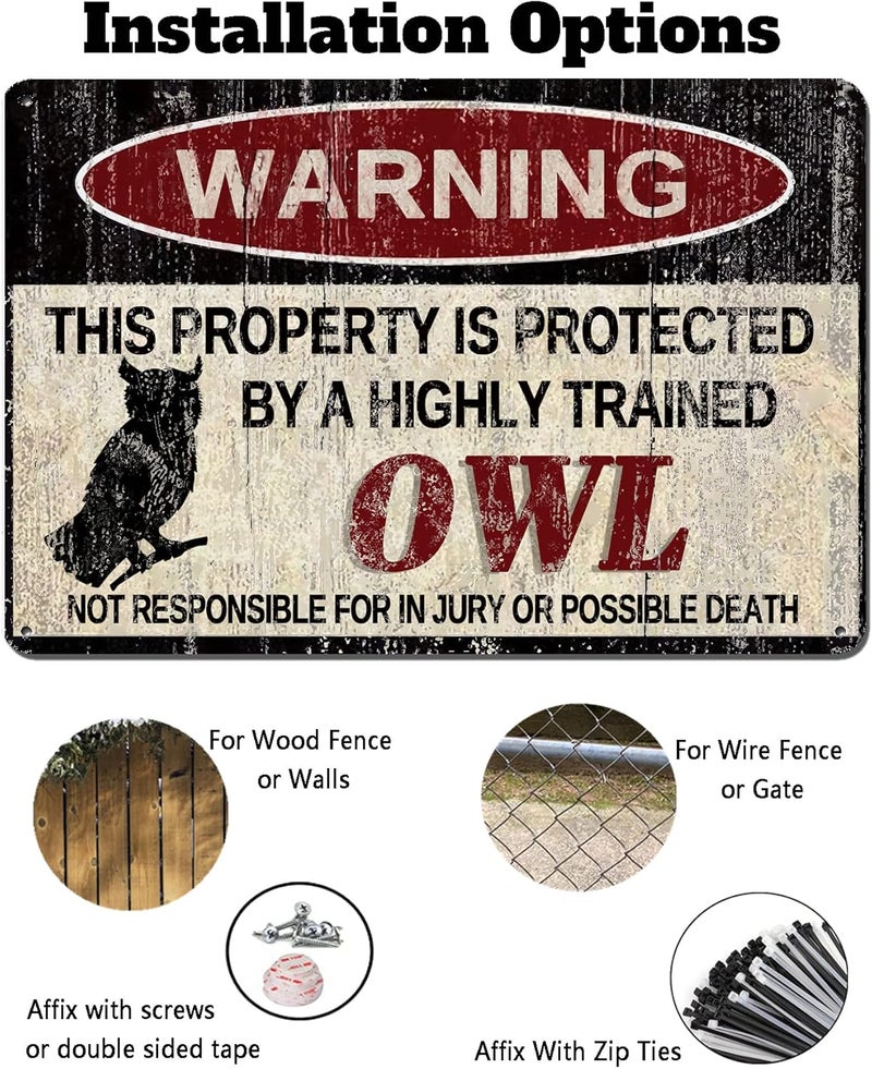 kengtou Vintage Owl Warning Metal Sign - Image 4