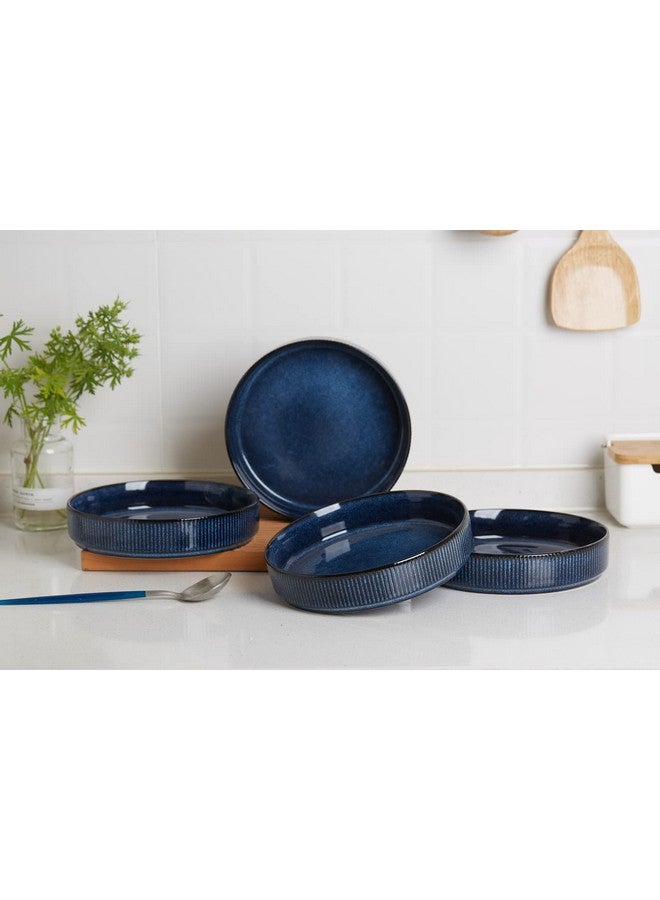 Famiware مجموعة أطباق باستا فامي وير 7.5 بوصة، مجموعة أطباق سلطة من 4، زجاج مزدوج تفاعلي، قابلة للتكديس، مثالية لصديقك في حفلات الانتقال، المهرجانات، الأزرق النابض بالنجوم - Image 2