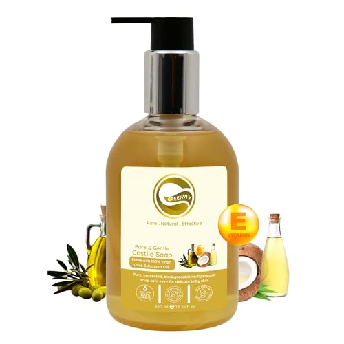 Greenviv Liquid Castile Soap Unscented for Sensitive Skin, Gentle Multipurpose Cleanser for Baby, Body, Face & DIY Use | Sulphate & Paraben-Free | Vegan & Biodegradable | 330 ml - Image 1
