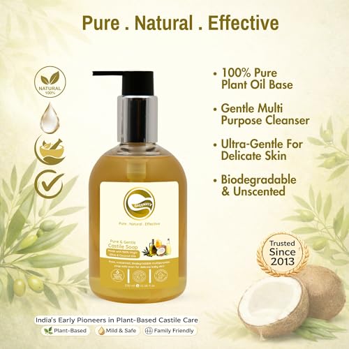 Greenviv Liquid Castile Soap Unscented for Sensitive Skin, Gentle Multipurpose Cleanser for Baby, Body, Face & DIY Use | Sulphate & Paraben-Free | Vegan & Biodegradable | 330 ml - Image 3