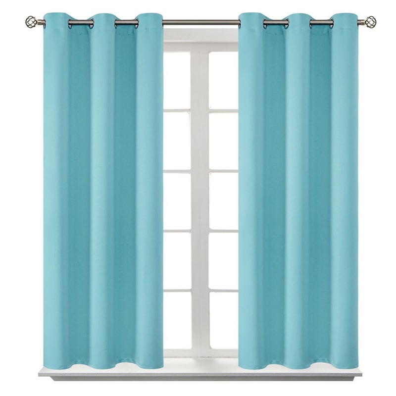 BGment Baby Blue Short Curtains for Kitchen Window, Room Darkening Curtains 45 Inch Length Thermal Insulated Drapes for Small Bedroom, Set of 2 Panels, 38 x 45 Inch - Image 1