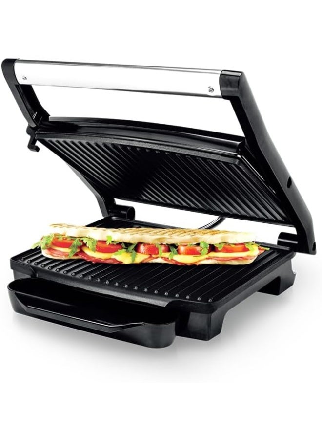 Grill Press & Sandwich Maker with Automatic Temperature Control, Non-Stick Plates, Cool-Touch Handles, Safety Lock & Drip Tray