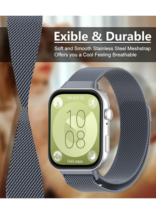 VINSOC Metal Strap Compatible with Huawei Watch Fit 4/Fit 4 Pro/Fit 3, Magnetic Mesh Stainless Bands Women Men Loop Replacement Watch Band for Huawei Watch Fit 3 Straps Grey - Image 2