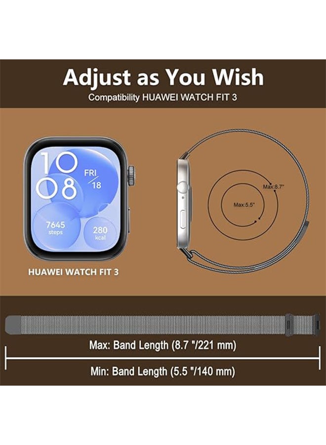 VINSOC Metal Strap Compatible with Huawei Watch Fit 4/Fit 4 Pro/Fit 3, Magnetic Mesh Stainless Bands Women Men Loop Replacement Watch Band for Huawei Watch Fit 3 Straps Grey - Image 3