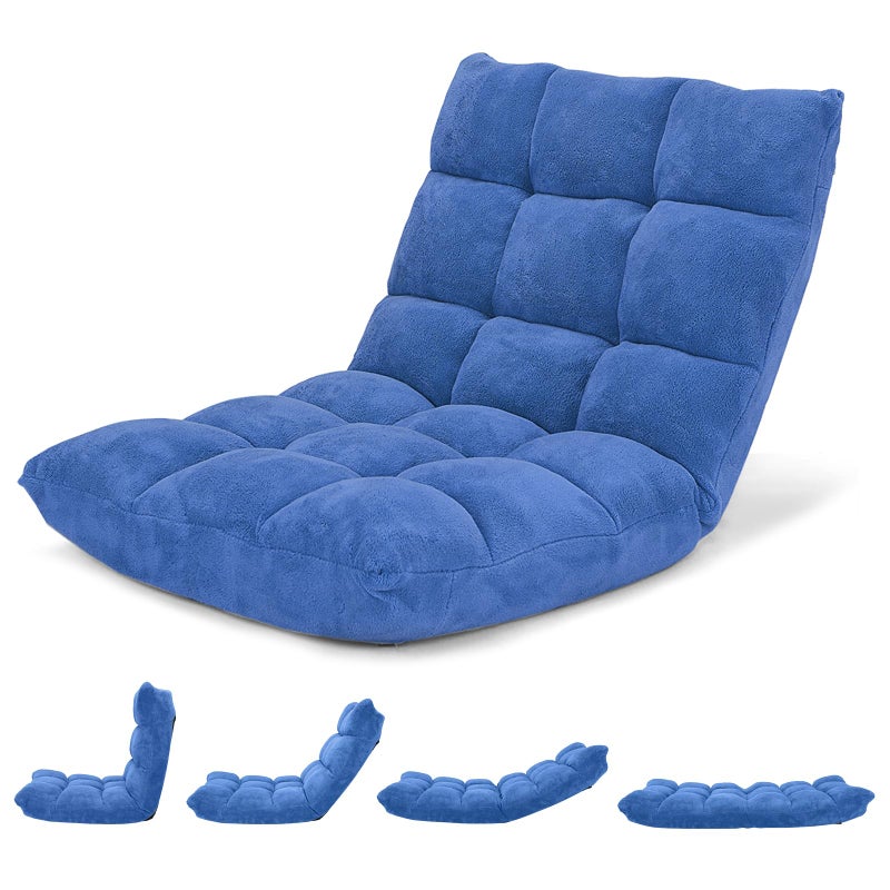 Giantex Floor Chair with Back Support, 14 Adjustable Position, Padded Sleeper Bed, Couch Recliner, Gaming Floor Chairs for Adults, Meditation, Gaming Chair Floor, Blue - Image 1