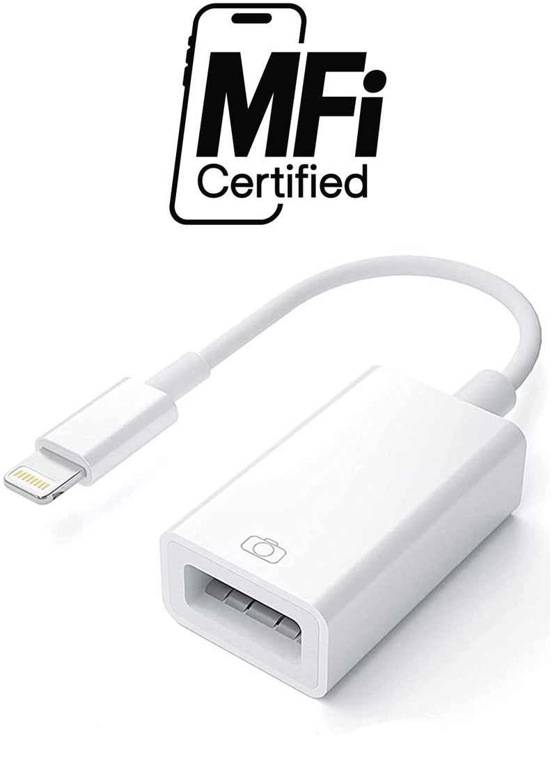 ELTRAZONE iPhone/iPad USB Adapter for Card Reader, USB Flash Drive, Keyboard, Mouse, MIDI, Hubs - Plug & Play (White) - Image 1