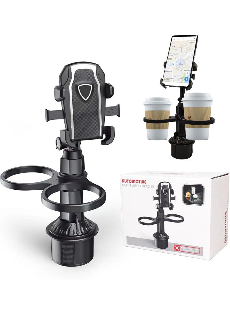 Car Phone Holder for Your Car with 2 Car Cup Holder Phone Mount Universal Automobile Cradle - Adjustable Clamp Arms & Angles, 2 in 1 Cup Phone Holder Fit for All Smartphones and Most Bottle - Image 1
