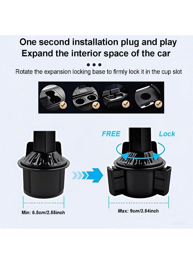 Car Phone Holder for Your Car with 2 Car Cup Holder Phone Mount Universal Automobile Cradle - Adjustable Clamp Arms & Angles, 2 in 1 Cup Phone Holder Fit for All Smartphones and Most Bottle - Image 4