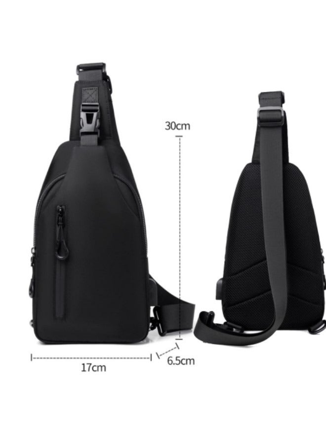 GGEROU Sling Crossbody Bag, Small Shoulder Backpack for Men, Waterproof Slim Chest Bags, with Slim Pocket Wallet, External USB hole design,Black - Image 2