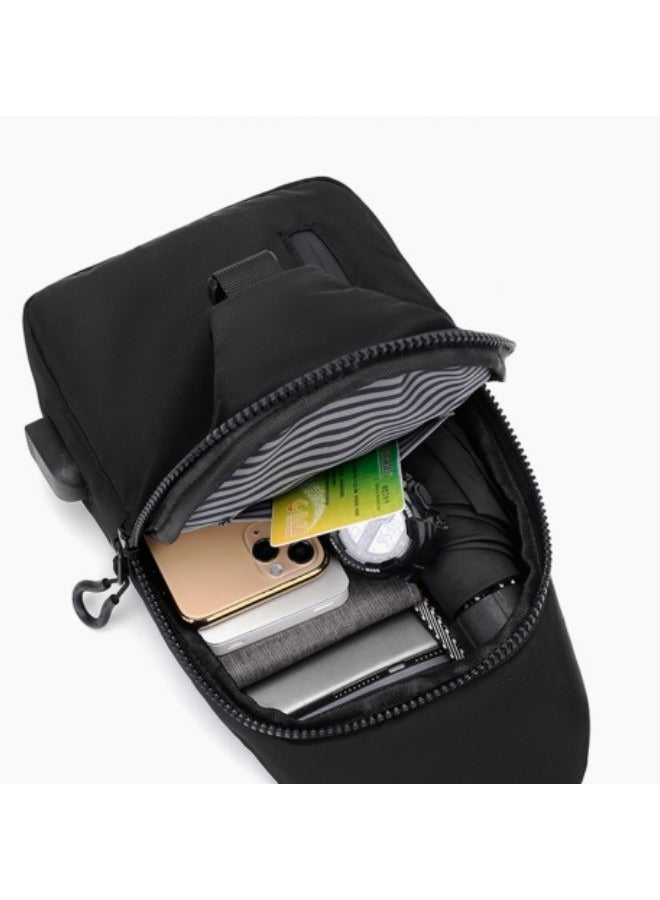 GGEROU Sling Crossbody Bag, Small Shoulder Backpack for Men, Waterproof Slim Chest Bags, with Slim Pocket Wallet, External USB hole design,Black - Image 4