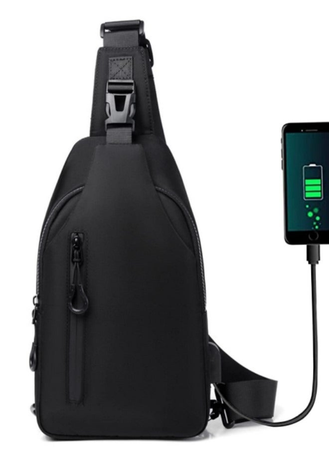 GGEROU Sling Crossbody Bag, Small Shoulder Backpack for Men, Waterproof Slim Chest Bags, with Slim Pocket Wallet, External USB hole design,Black - Image 1