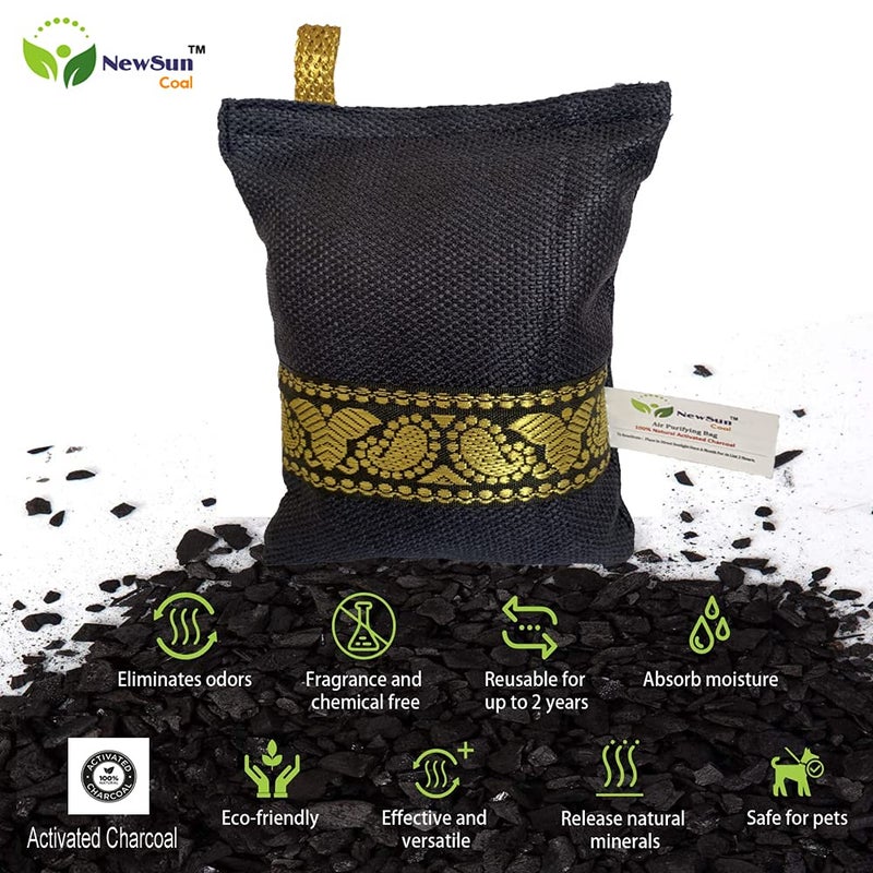 NewSun NewSun Activated Charcoal Air Purifying Bag 2Pack of 200G Decorative Natural Pure Odor Absorber for the Home Office and Car Scent Free Family and Pet safe Navy Blue  - Image 3