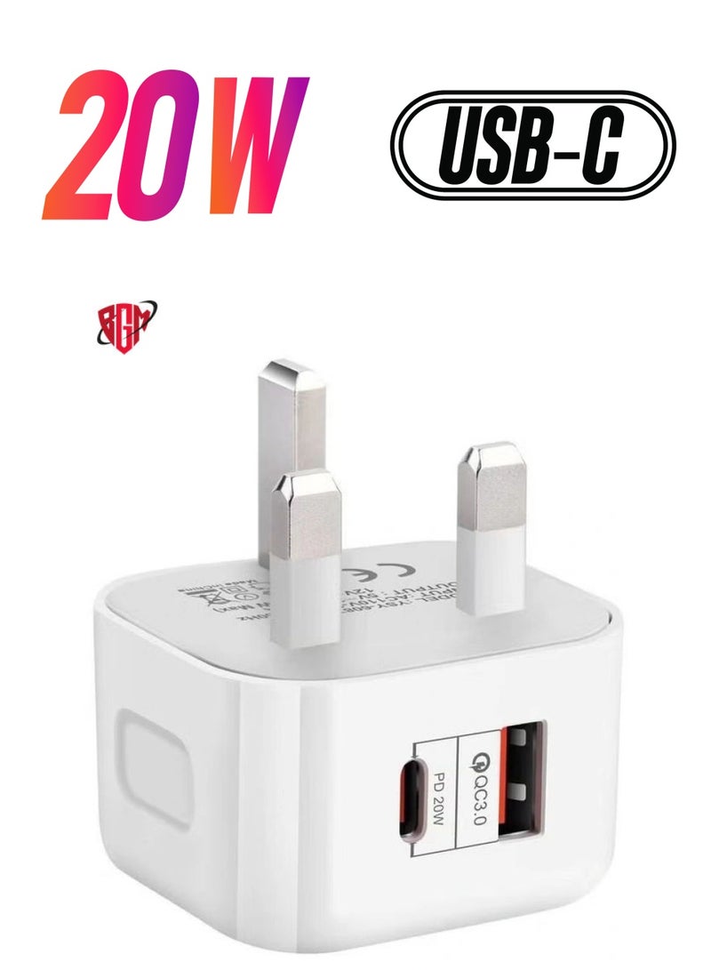 BGM PD 20W Power Adaptor for Iphone 14 series and Android, QC 3.0 Dual Port USB-C and USB-A for Iphone 14 series and Android - Image 1