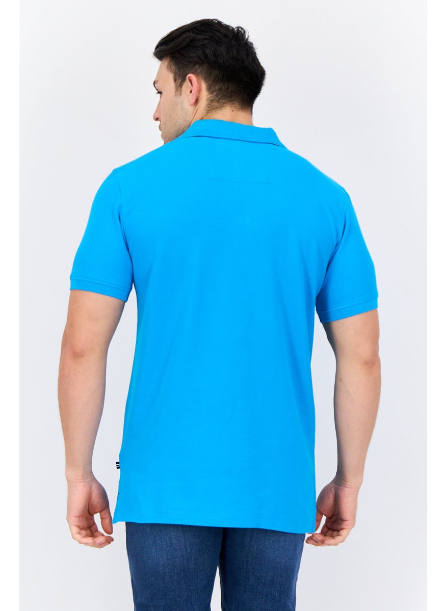 NAUTICA - Men Slim Fit Short Sleeves Brand Logo Polo Shirts, Turquoise Blue - Image 1