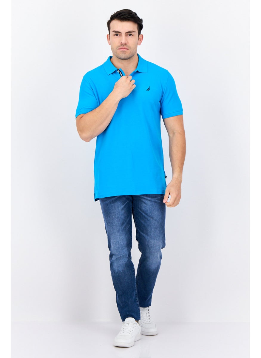 NAUTICA - Men Slim Fit Short Sleeves Brand Logo Polo Shirts, Turquoise Blue - Image 1