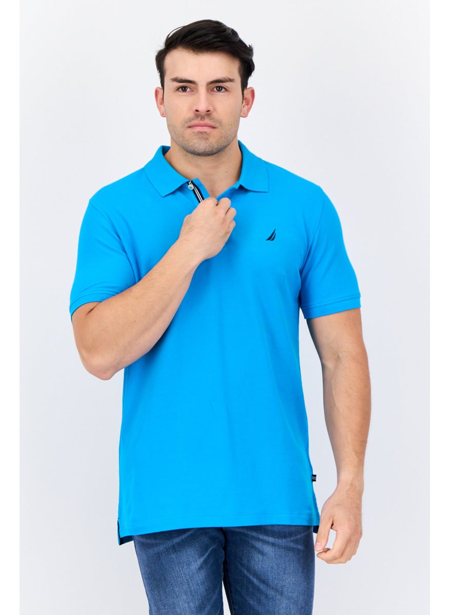 NAUTICA - Men Slim Fit Short Sleeves Brand Logo Polo Shirts, Turquoise Blue - Image 1