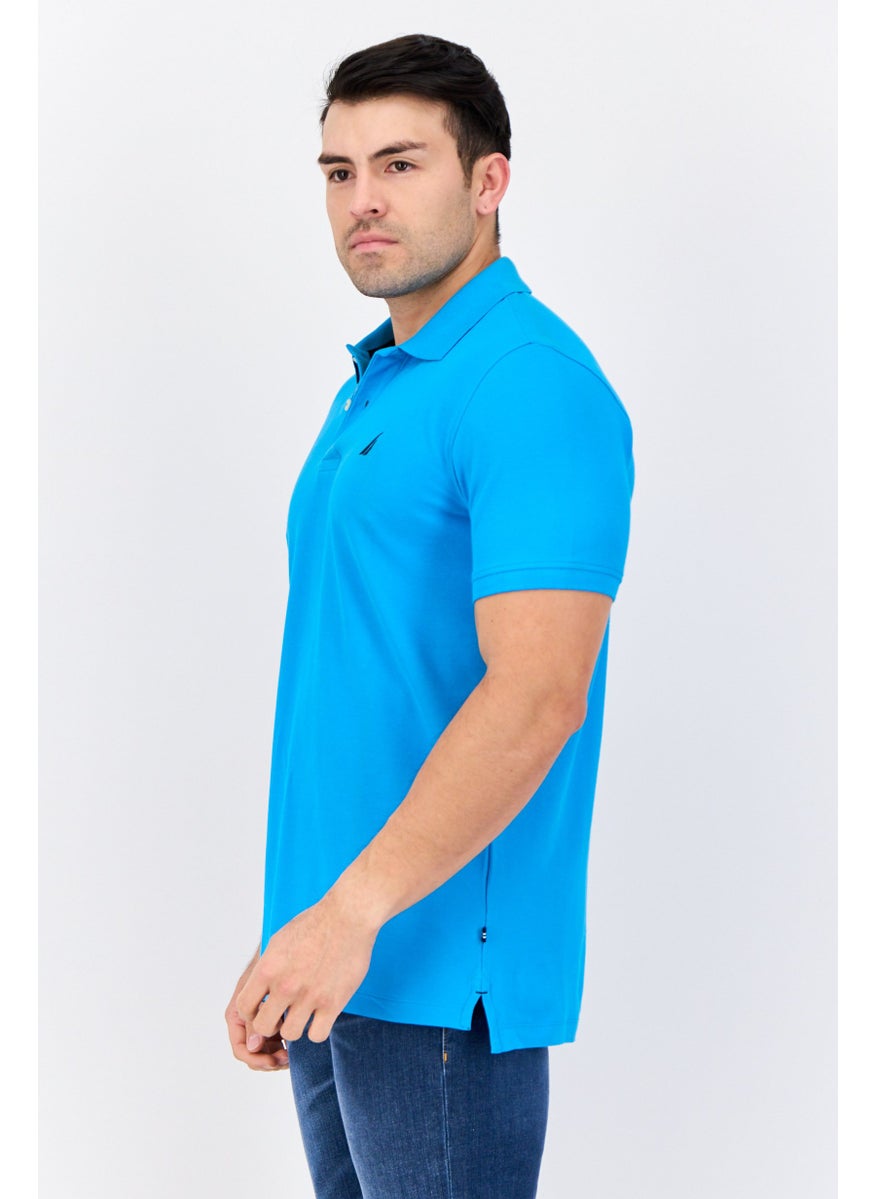NAUTICA - Men Slim Fit Short Sleeves Brand Logo Polo Shirts, Turquoise Blue - Image 1