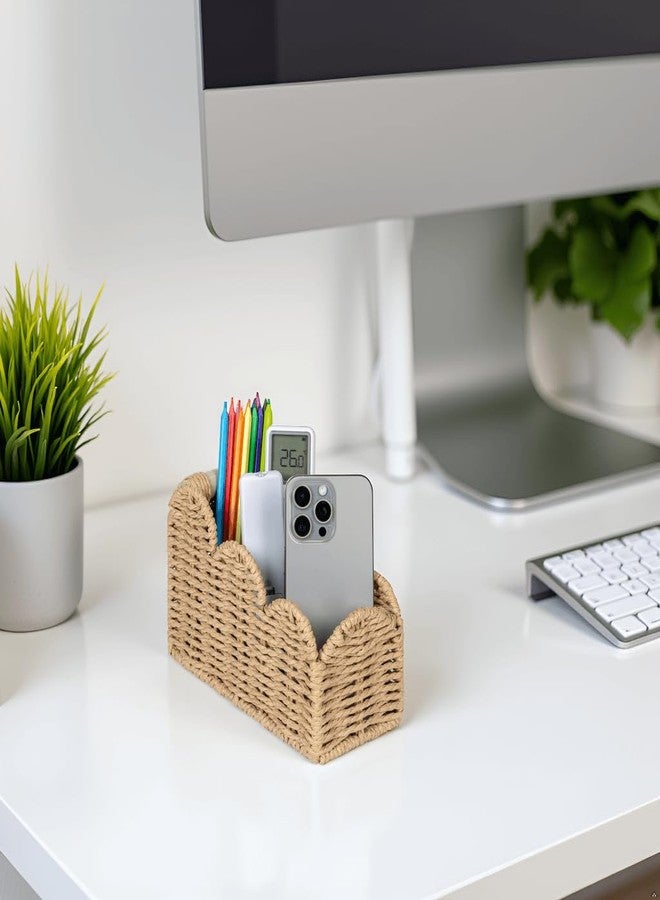 CubesLand Scalloped TV Remote Control Holder Bedside Organizer, Office Desk Caddy Storage Organizer Accessories, Pen Pencil Cup, Makeup Brush Holder, Fits Farmhouse Rustic Decor, Earth Friendly, Beige - Image 5