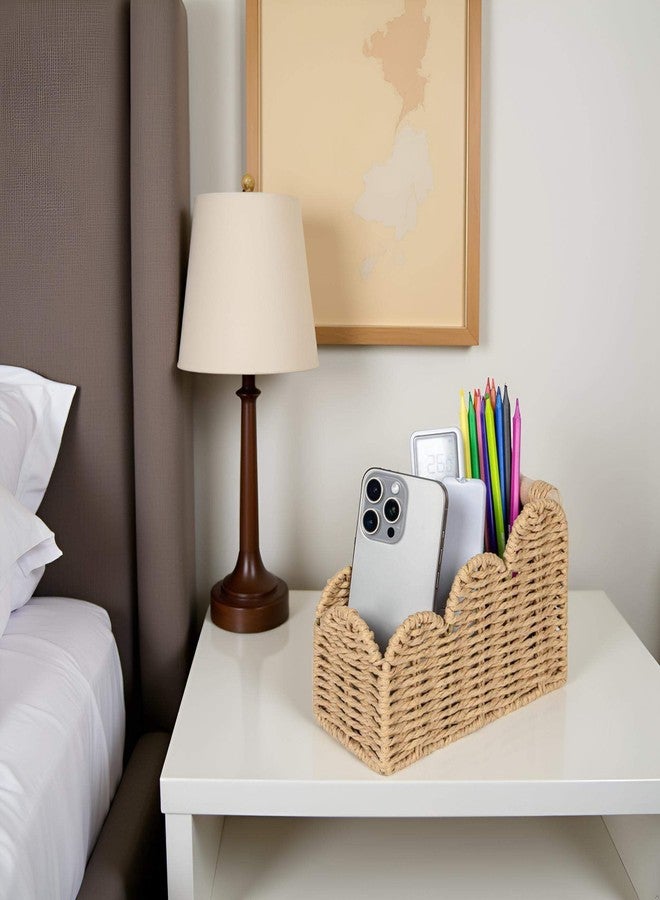 CubesLand Scalloped TV Remote Control Holder Bedside Organizer, Office Desk Caddy Storage Organizer Accessories, Pen Pencil Cup, Makeup Brush Holder, Fits Farmhouse Rustic Decor, Earth Friendly, Beige - Image 2