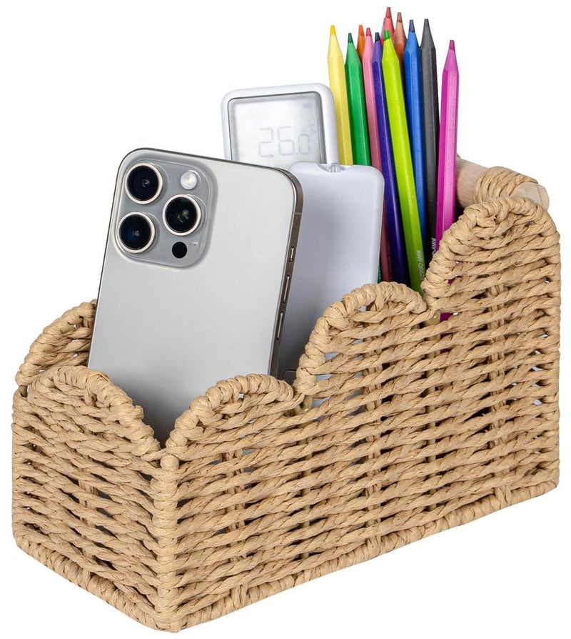 CubesLand Scalloped TV Remote Control Holder Bedside Organizer, Office Desk Caddy Storage Organizer Accessories, Pen Pencil Cup, Makeup Brush Holder, Fits Farmhouse Rustic Decor, Earth Friendly, Beige - Image 1