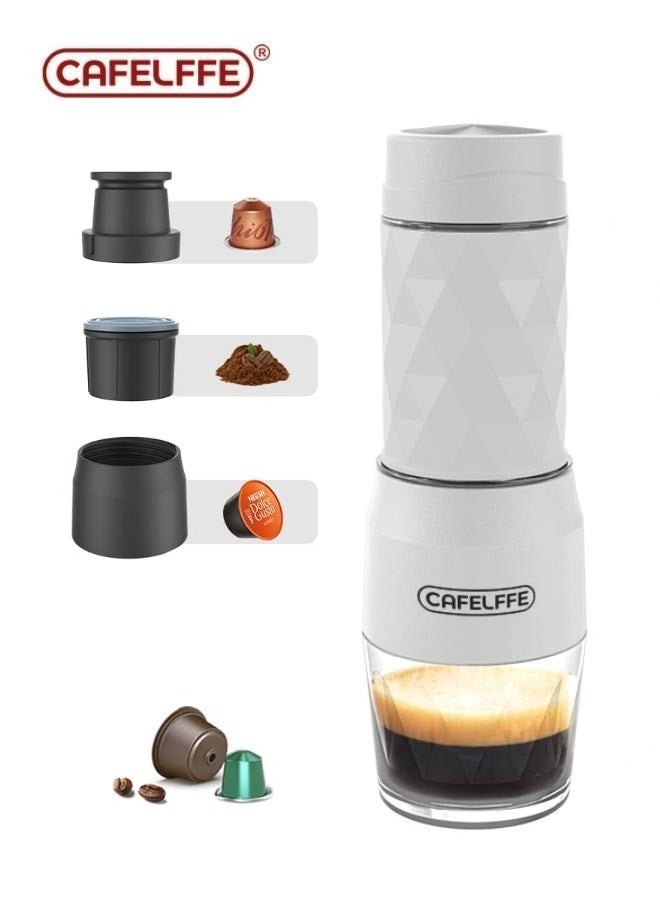 Cafelffe Portable Espresso Machine,3 in 1 Manual Coffee Maker Compatible Ground Coffee,NS Original Capsules & DG Capsule,Fast Manual Hot & Cold Brew, Small Handheld Brewer, Manual Espresso Maker For Camping, Business, Hiking, And Office (BLACK) - Image 1