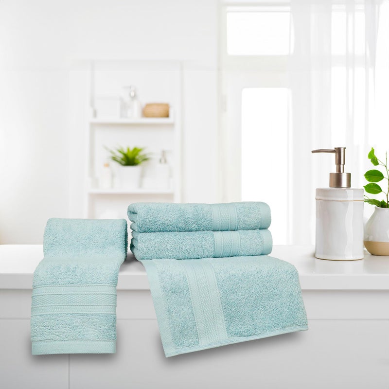 Trident منشفة تريدايت الناعمة المريحة الهوائية 100% قطن منشفة يد للاستخدام اليومي، 500 غم عالية الامتصاص للرجال/النساء، مجموعة 4 قطع من مناشف اليد (41 سم × 66 سم)، أزرق نيل - Image 2