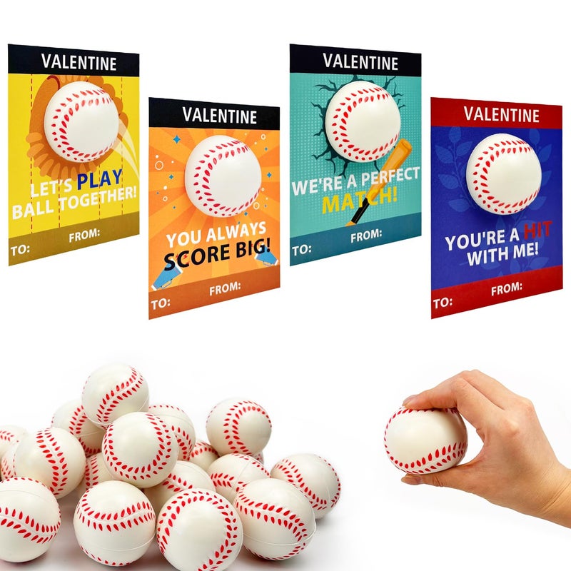 Leetous Baseball Valentines Day Cards Gifts for Kids School 24 PackMini Foam Baseball Toys with Exchange Cards for ToddlersValentines Sport Goodie Bag Stuffer Classroom Favors Treats Prizes for Boys Girls - Image 3