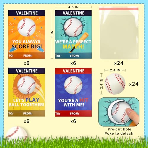 Leetous Baseball Valentines Day Cards Gifts for Kids School 24 PackMini Foam Baseball Toys with Exchange Cards for ToddlersValentines Sport Goodie Bag Stuffer Classroom Favors Treats Prizes for Boys Girls - Image 5
