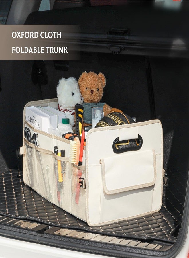 JiatuA Car Trunk Organizer Car Storage with 8 Pockets Collapsible Multi Compartment Waterproof Adjustable Straps for SUV, Truck, Sedan, Minivan, Standard Size, Beige - Image 2