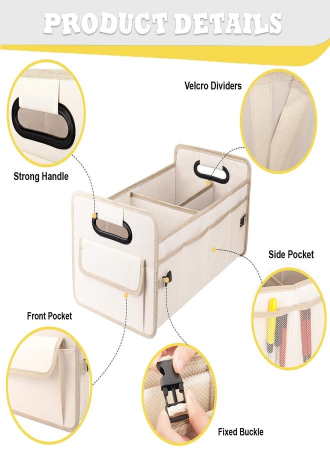 JiatuA Car Trunk Organizer Car Storage with 8 Pockets Collapsible Multi Compartment Waterproof Adjustable Straps for SUV, Truck, Sedan, Minivan, Standard Size, Beige - Image 3