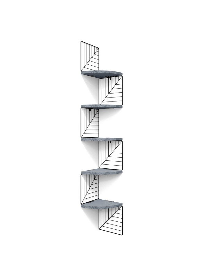 Love-KANKEI Corner Shelf Wall Mount Of 5 Tier Rustic Wood Floating Shelves Wall Shelves For Bedroom Living Room Bathroom Kitchen Office And More Weathered Grey  - Image 1
