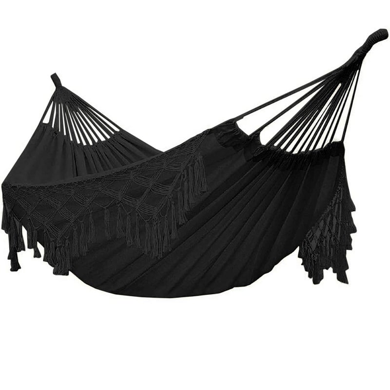 ORANGE NEI YFUG GO Double Sized Boho Macrame Black Hammock with Elegant Tassels and Fishtail Knitting 485Lbs Includes Tie Ropes and Black Drawstring Bag for Women 