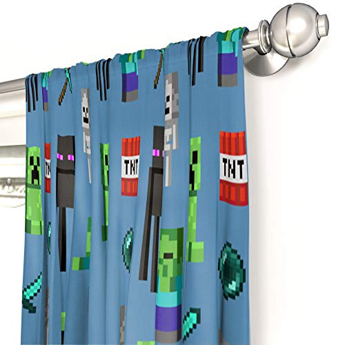 Jay Franco Kids Window Drapes - 4 Piece Curtain Set Includes 2 Tiebacks, Beautiful Bedding Room Décor and Easy Set Up, Blue - Minecraft, 84 Inch - Image 4