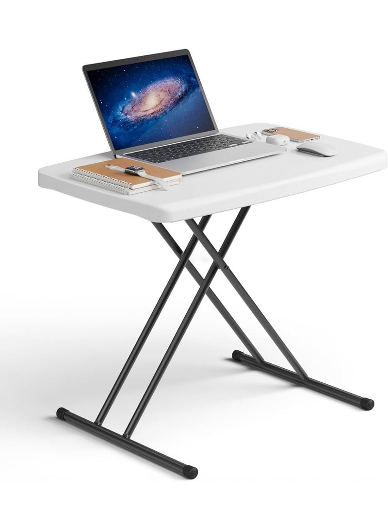 Anvanke 30 Inch Adjustable Height Folding Table, Heavy Duty Portable Laptop Desk TV Tray, No Assembly Utility Side Table for Couch Camping Small Spaces, White Granite - Image 1