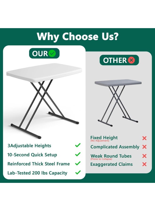 Anvanke 30 Inch Adjustable Height Folding Table, Heavy Duty Portable Laptop Desk TV Tray, No Assembly Utility Side Table for Couch Camping Small Spaces, White Granite - Image 2