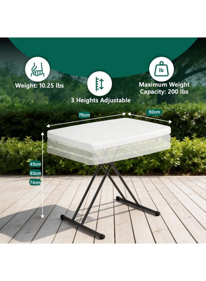Anvanke 30 Inch Adjustable Height Folding Table, Heavy Duty Portable Laptop Desk TV Tray, No Assembly Utility Side Table for Couch Camping Small Spaces, White Granite - Image 5