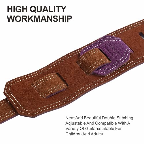 Nefelibata Guitar Strap, 2.5" Wide Bavarian Tumbled Leather Guitar Straps with Foam Padding and Cable Storage Loop, for Kids, Men and Women, for Acoustic, Bass and Electric Guitars（Lavender Purple） - Image 5