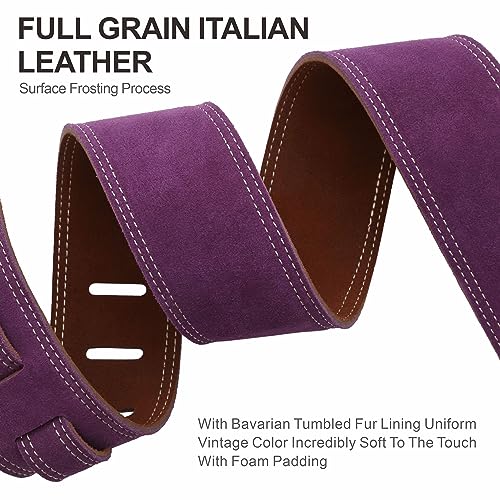 Nefelibata Guitar Strap, 2.5" Wide Bavarian Tumbled Leather Guitar Straps with Foam Padding and Cable Storage Loop, for Kids, Men and Women, for Acoustic, Bass and Electric Guitars（Lavender Purple） - Image 3