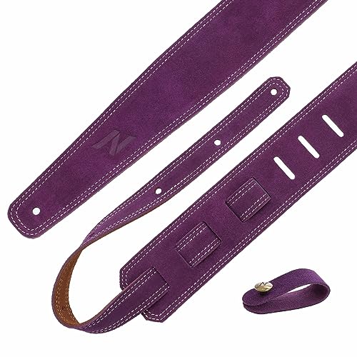 Nefelibata Guitar Strap, 2.5" Wide Bavarian Tumbled Leather Guitar Straps with Foam Padding and Cable Storage Loop, for Kids, Men and Women, for Acoustic, Bass and Electric Guitars（Lavender Purple） - Image 2