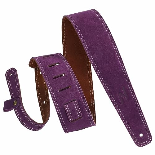 Nefelibata Guitar Strap, 2.5" Wide Bavarian Tumbled Leather Guitar Straps with Foam Padding and Cable Storage Loop, for Kids, Men and Women, for Acoustic, Bass and Electric Guitars（Lavender Purple） - Image 1