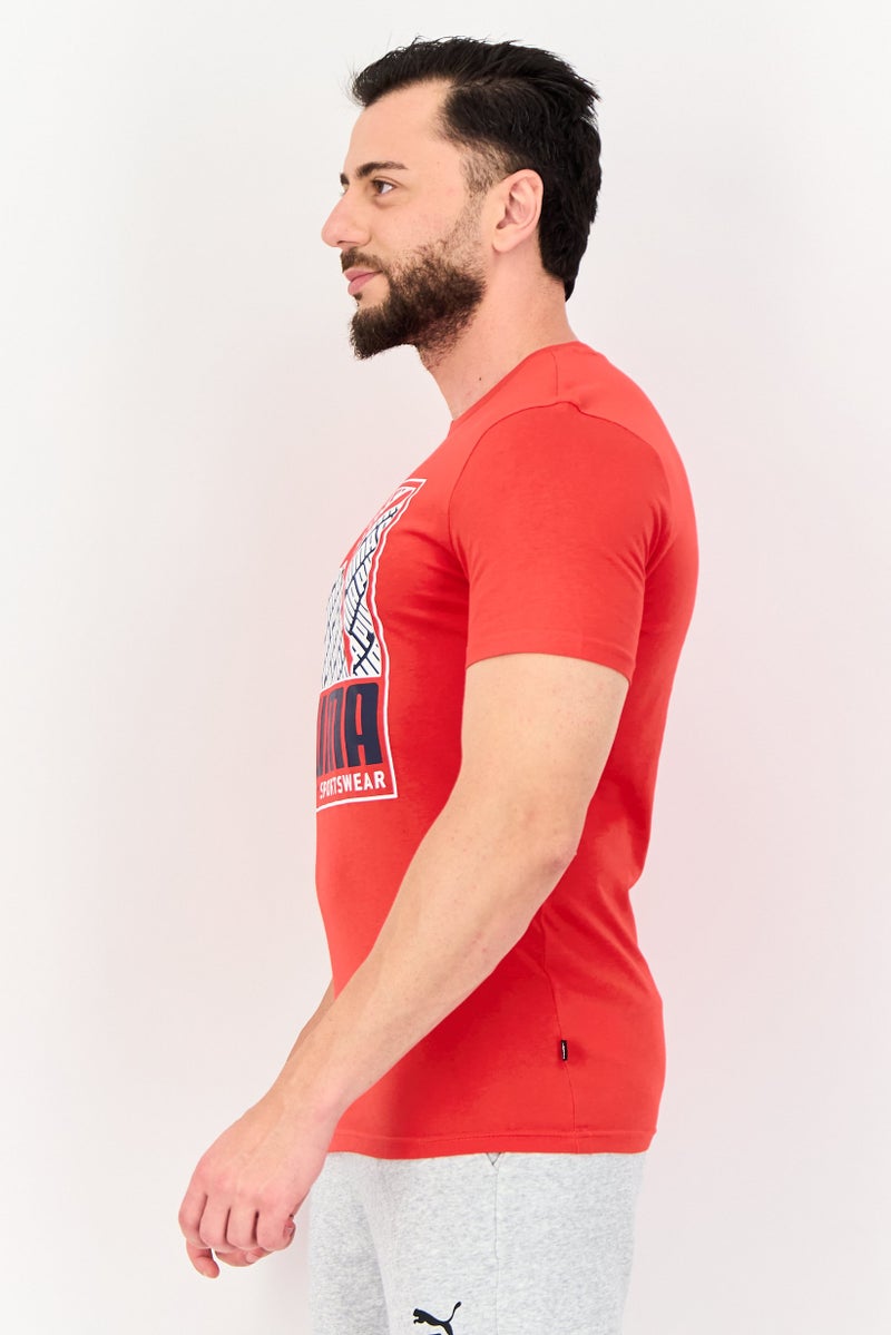 PUMA تي شيرت رجالي بقصة عادية وطباعة جرافيك للخارج، أحمر - Image 2