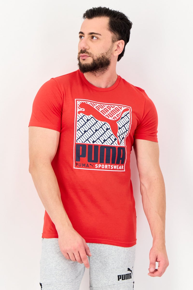 PUMA تي شيرت رجالي بقصة عادية وطباعة جرافيك للخارج، أحمر - Image 1
