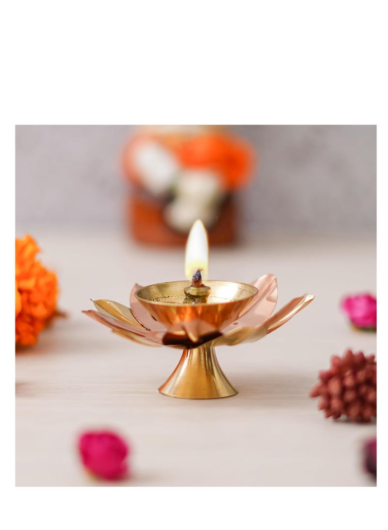 eCraftIndia pack of 1 copper and Golden Lotus flower shape decorative brass diya, beautiful decor for home, temples and celebrations - Image 1