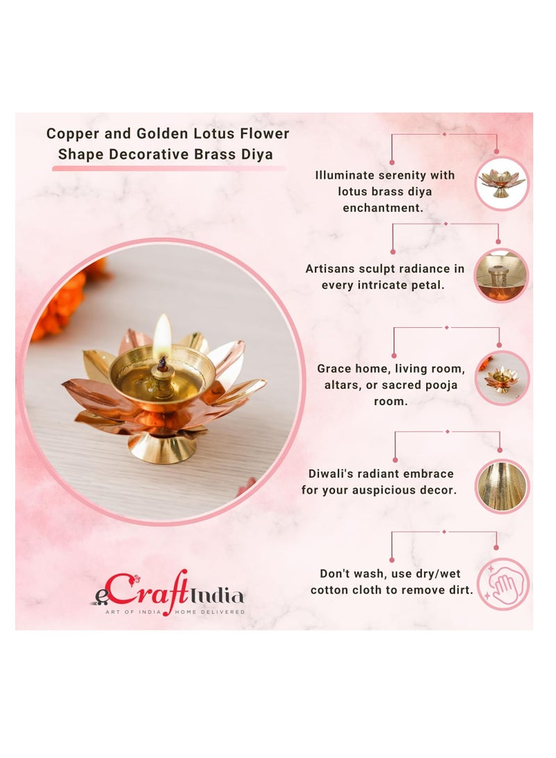eCraftIndia pack of 1 copper and Golden Lotus flower shape decorative brass diya, beautiful decor for home, temples and celebrations - Image 2